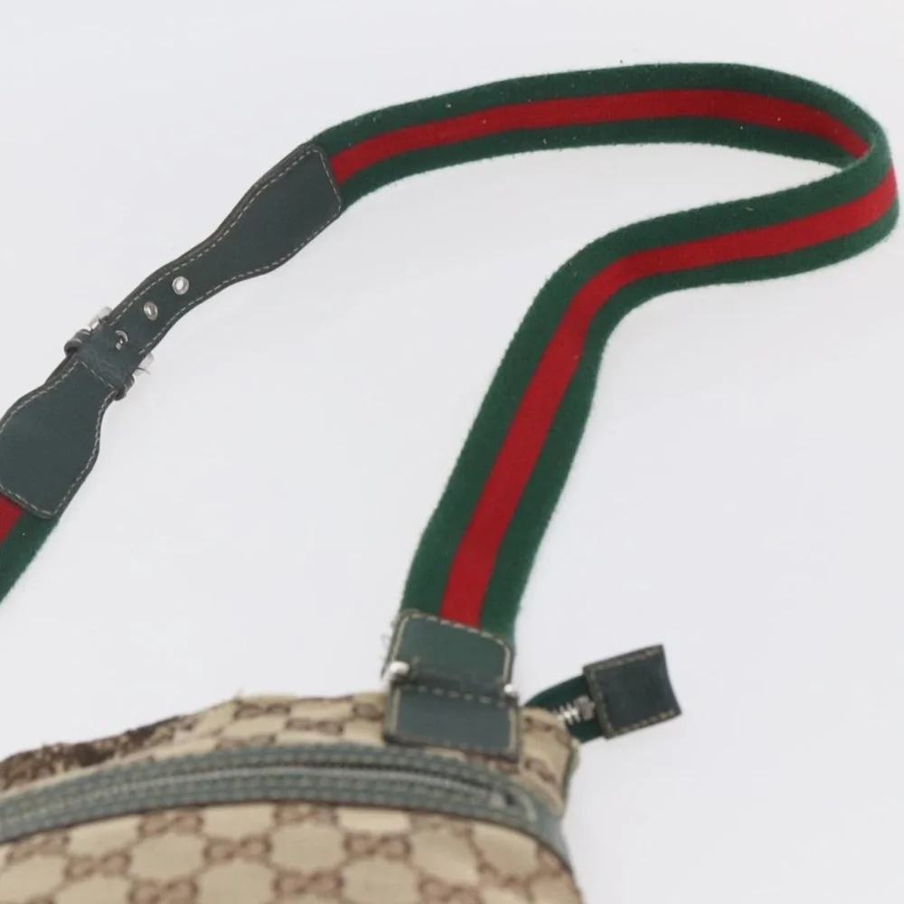 Gucci Beige Brown GG Canvas Messenger Bag with Green-Red Strap